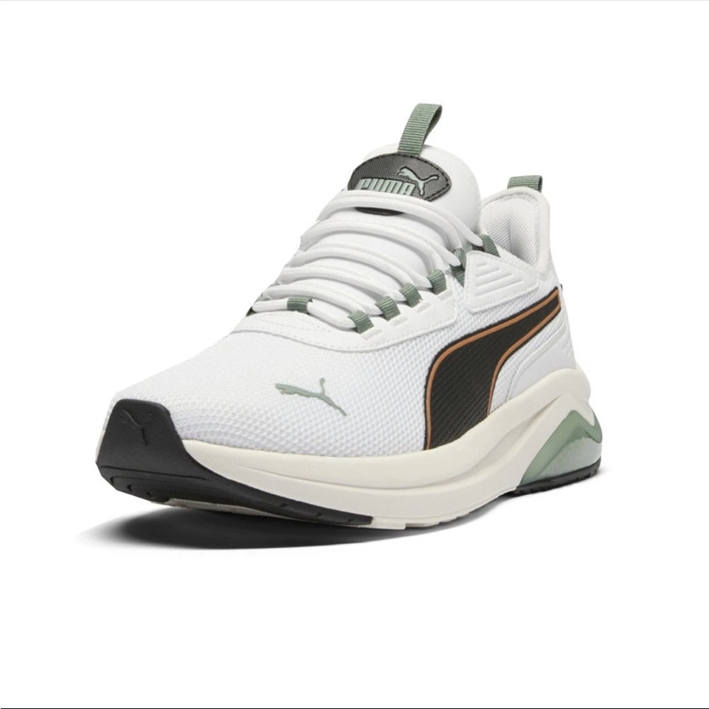 Puma White and Olive Athletic Shoes